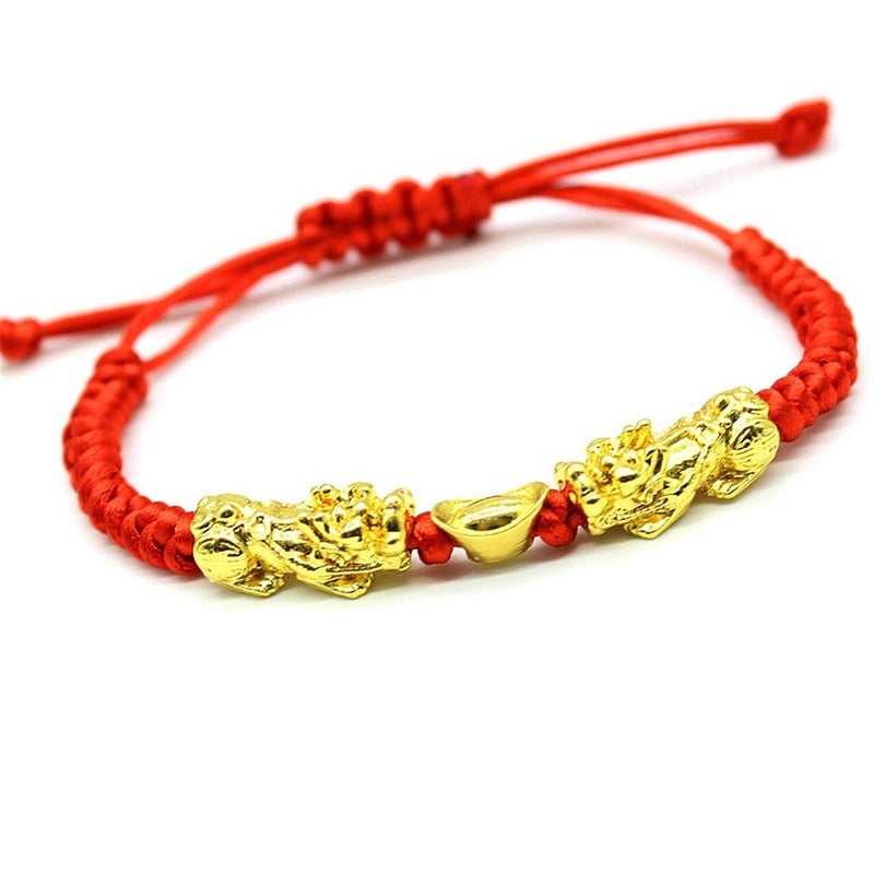 MANRUO Feng Shui The Best Red String Bracelet with Double Pi Xiu/Pi Yao and Golden Wealth Ingots Bracelet Jewelry Attract Wealth and Good Luck - Image 3